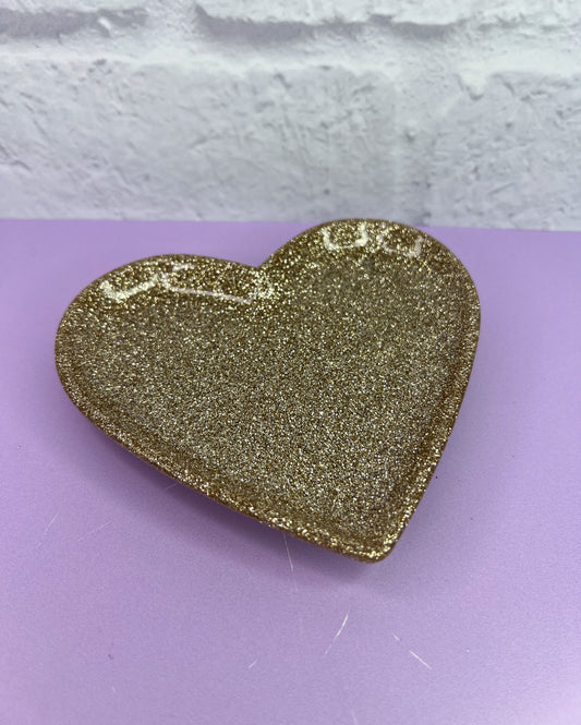 Heart Trinket Tray Gold Glitter