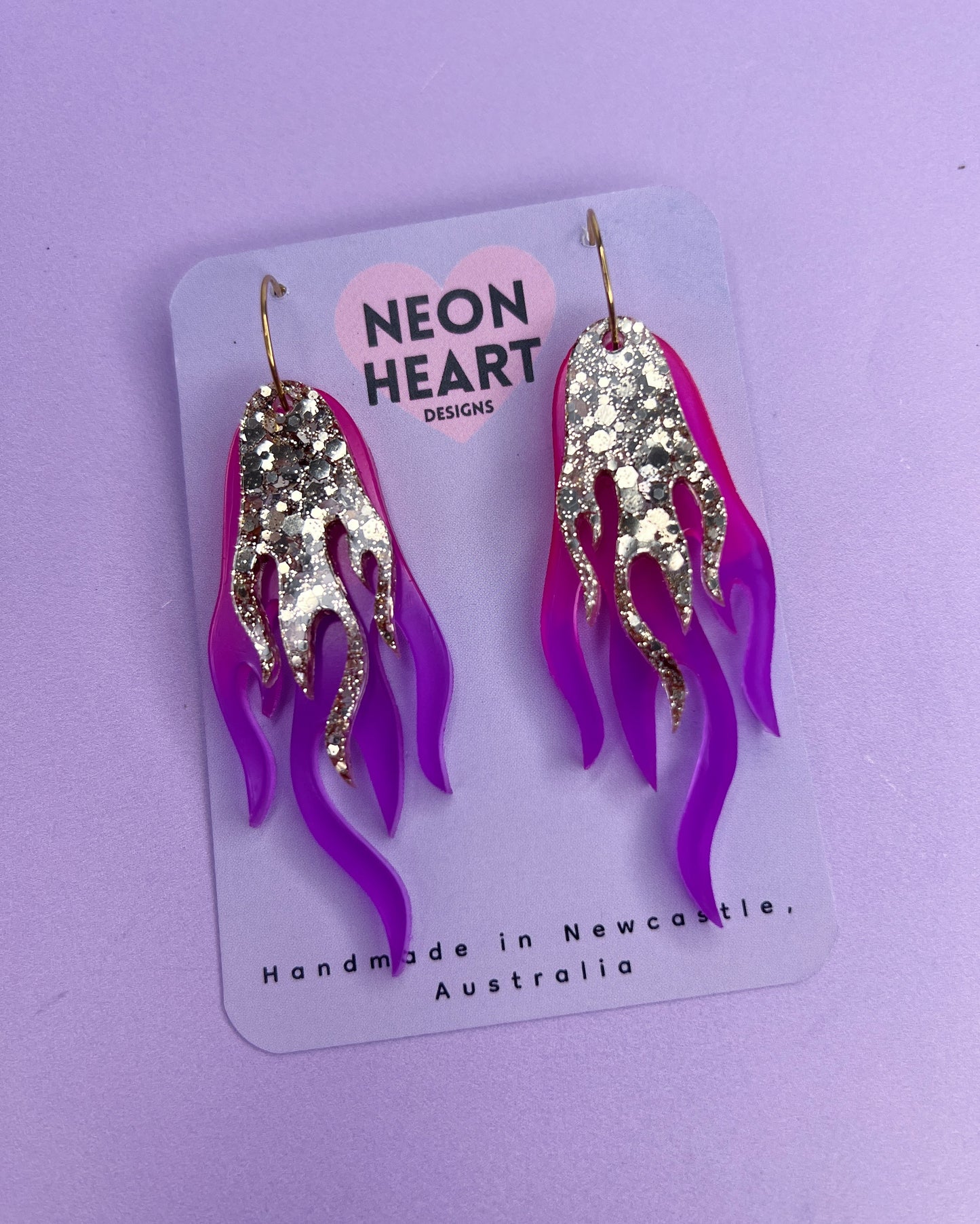 Blaze Earrings in Pink/Purple & Gold Glitter