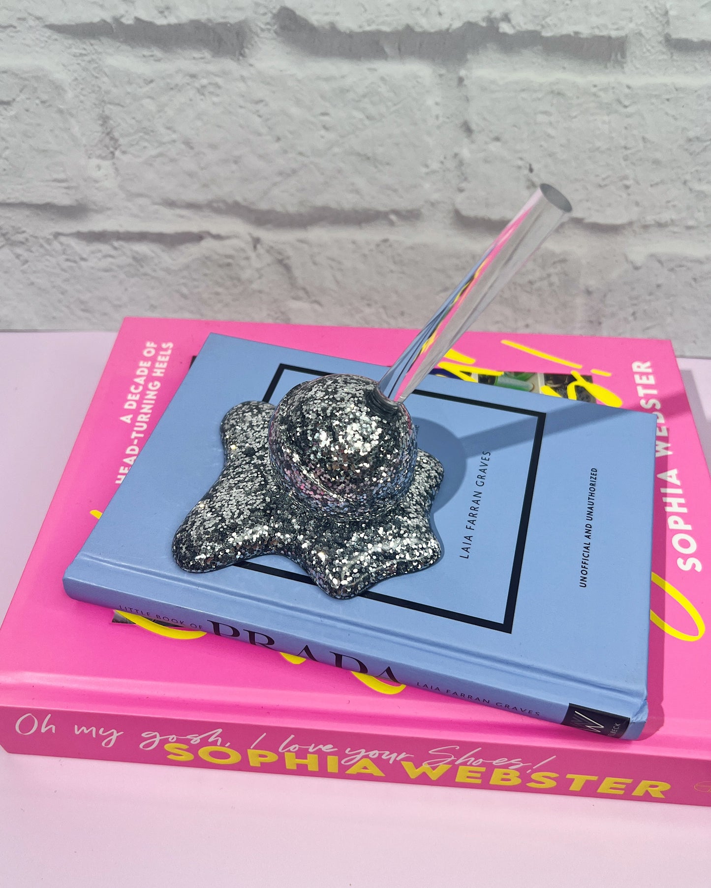 Melting Lollipop Sculpture Silver Glitter