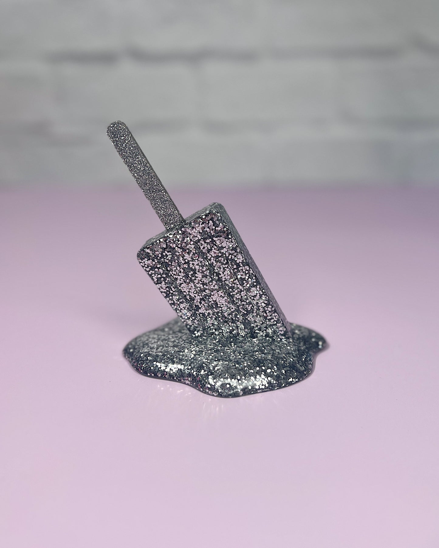 Melting Ice Pop Sculpture Silver Glitter