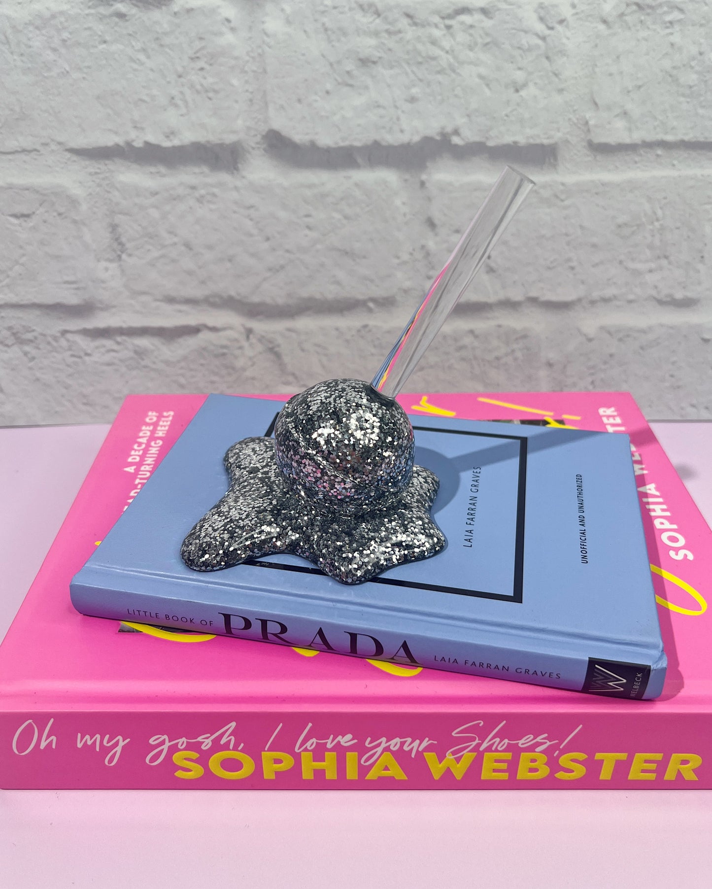 Melting Lollipop Sculpture Silver Glitter