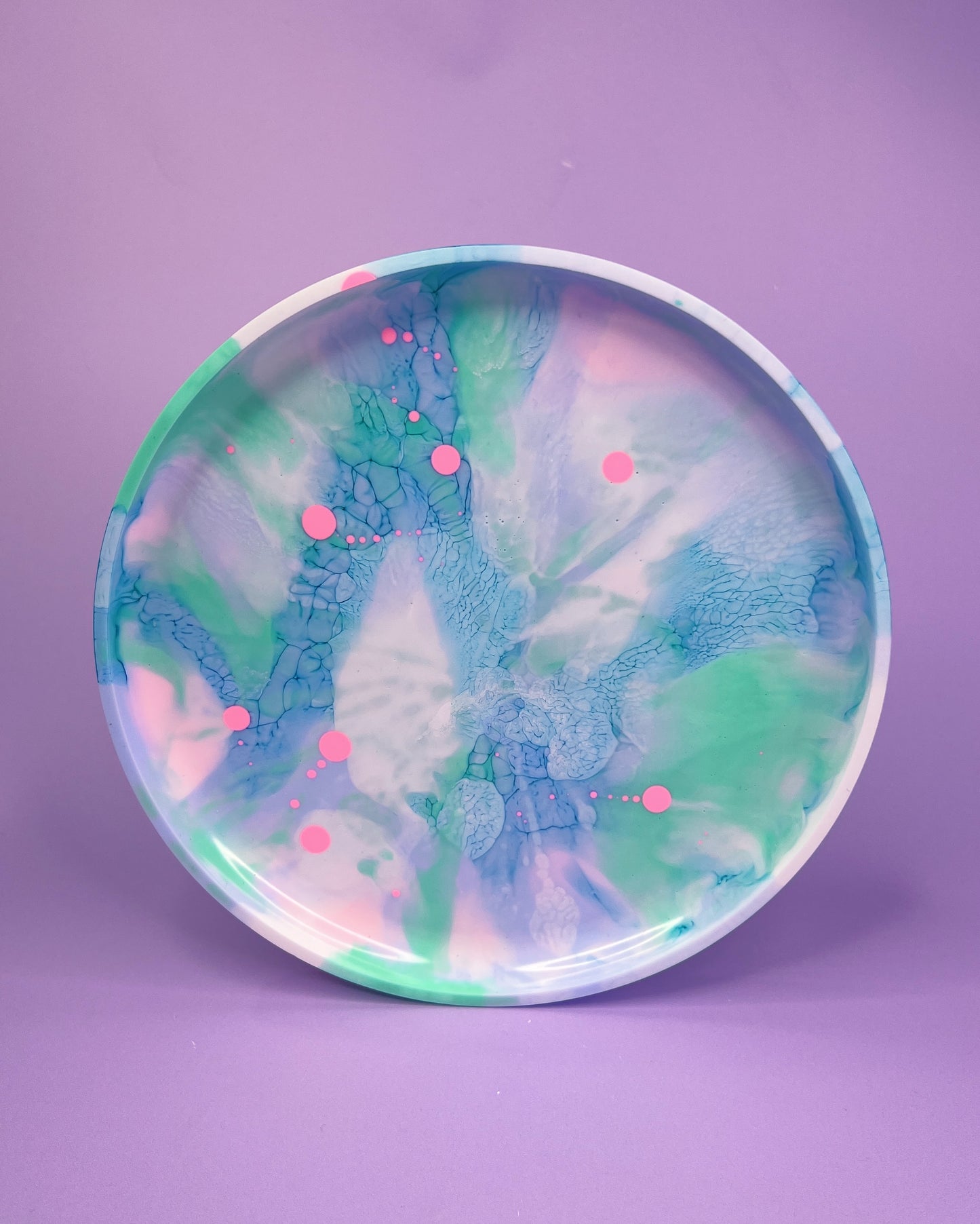 Medium Round Platter Blue, Green & Pink Spot