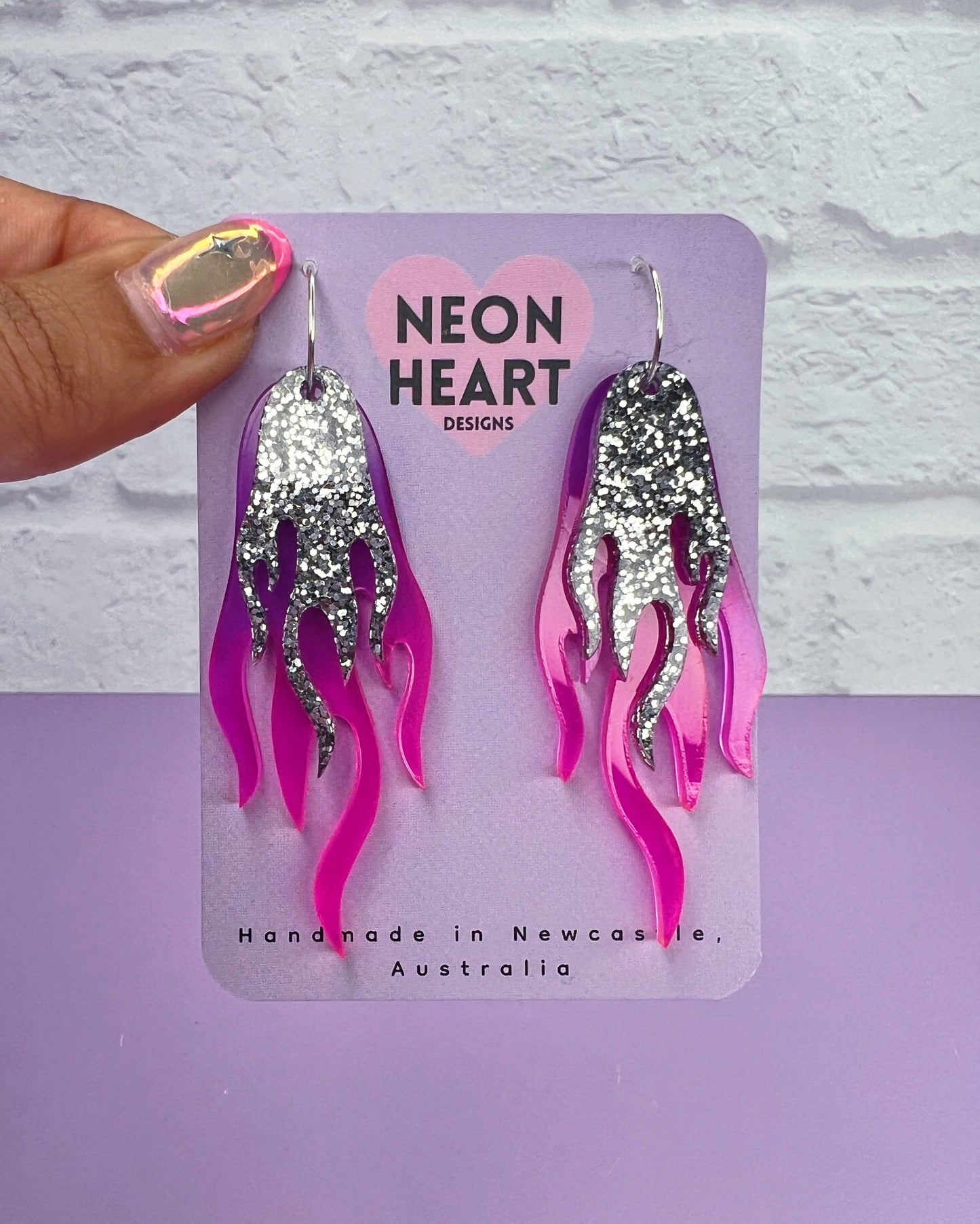 Blaze Earrings in Pink/Purple & Silver Glitter