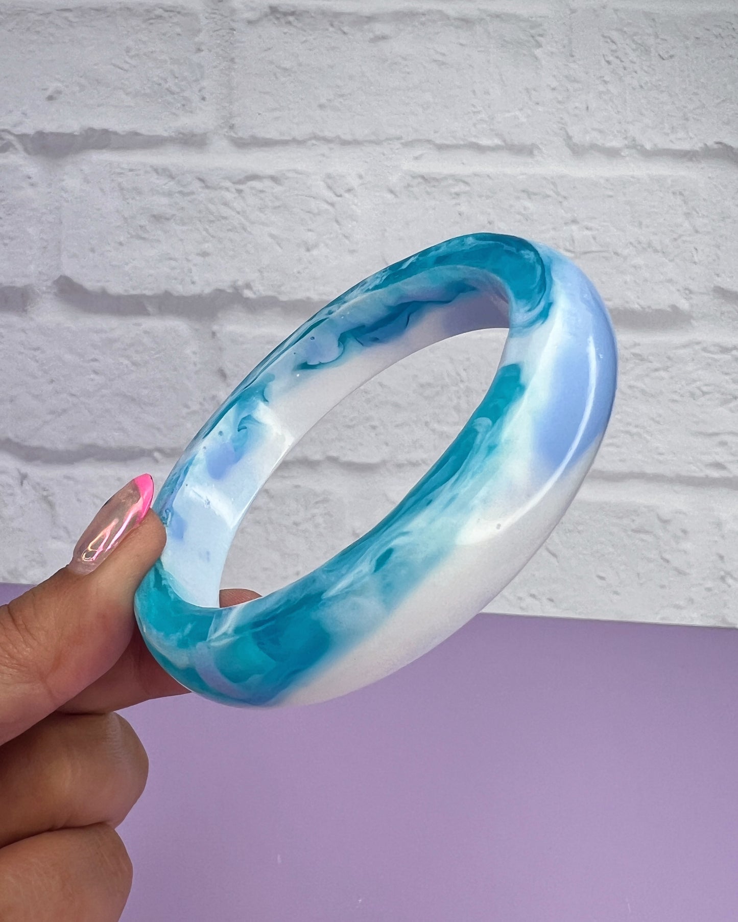 Chunky Bangle Teal, Blue & White 2