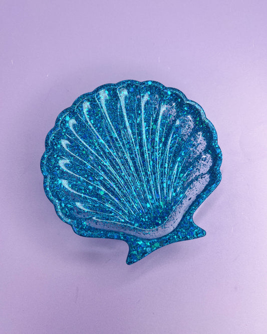 Ocean Blue Glitter Shell Trinket Dish