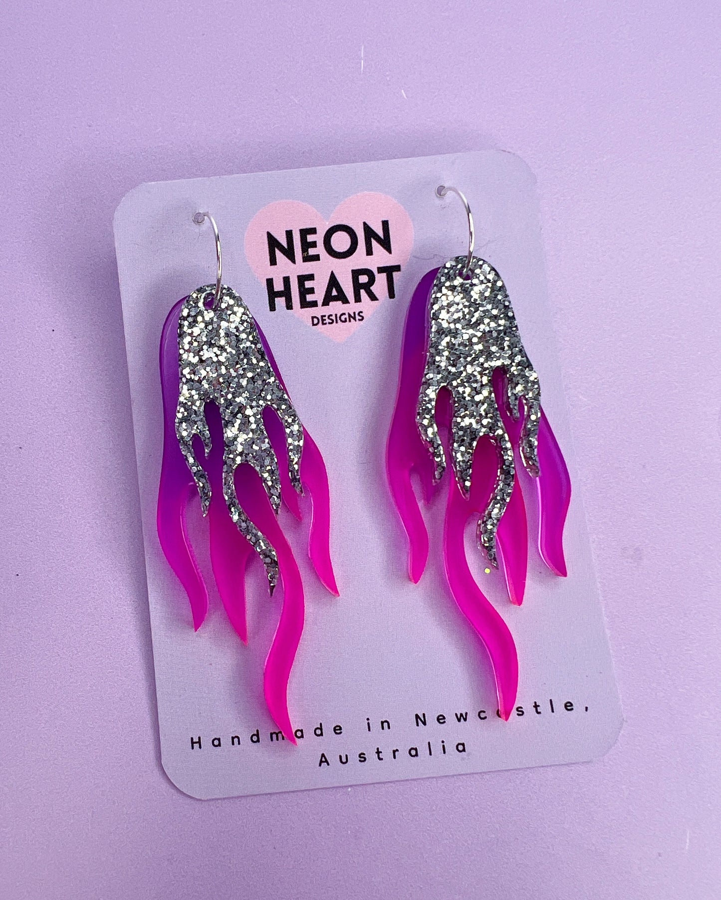 Blaze Earrings in Pink/Purple & Silver Glitter