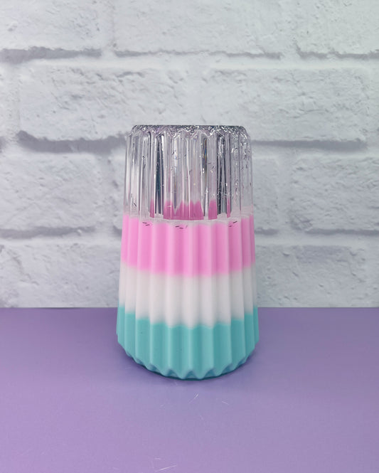 Pink, White, Aqua & Silver Tinsel Vase