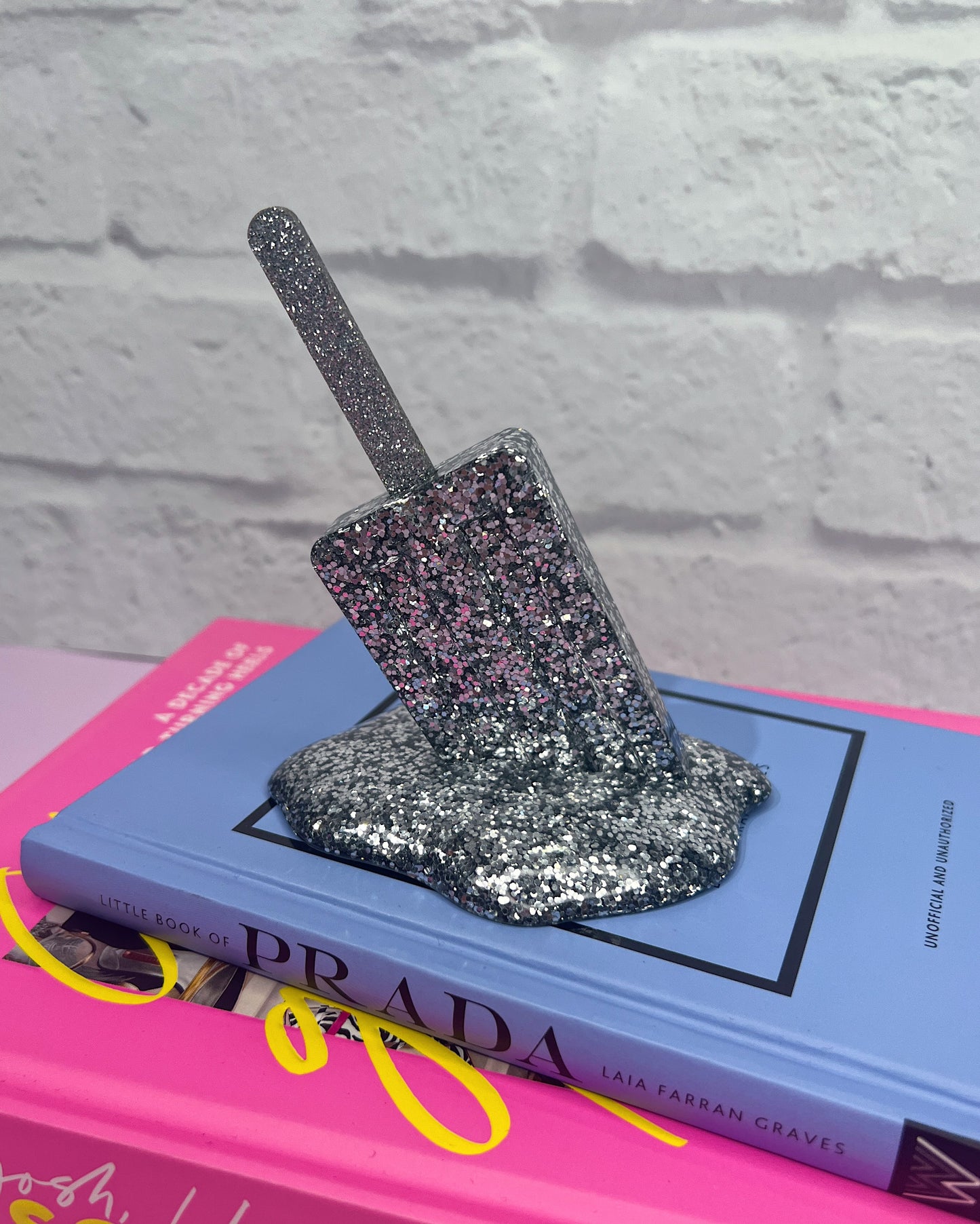 Melting Ice Pop Sculpture Silver Glitter