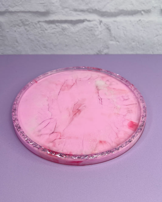 Pink, Red & White Small Round Tray