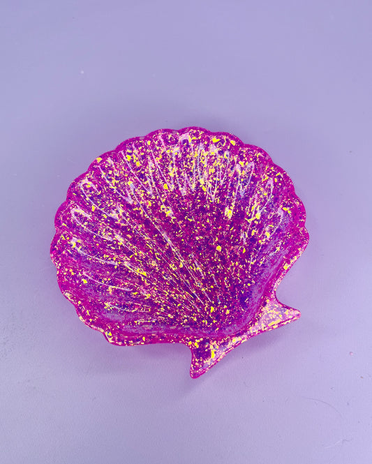 Neon Pink Iridescent Glitter Shell Dish