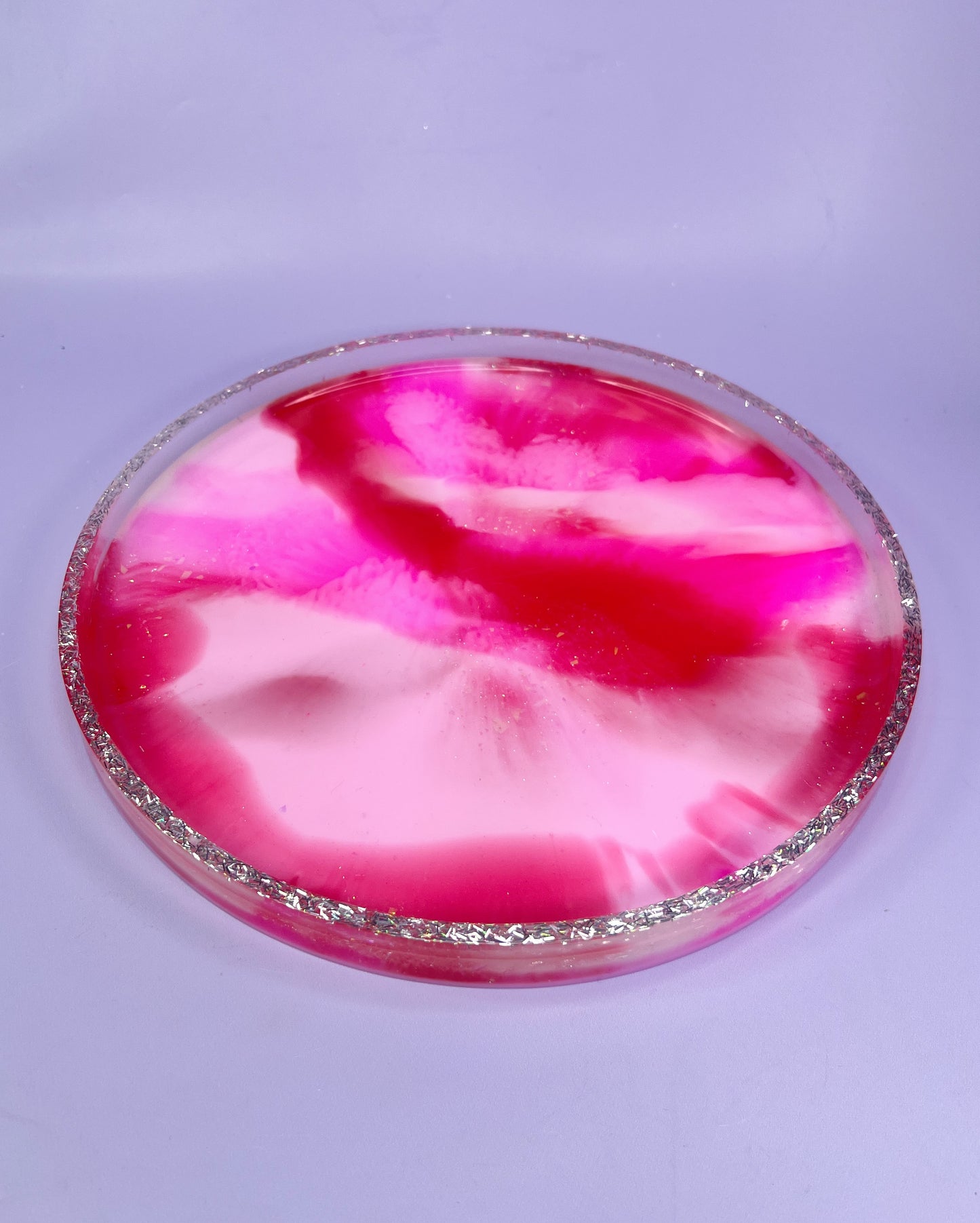 Round Red, Pink & Silver Tinsel Platter 2