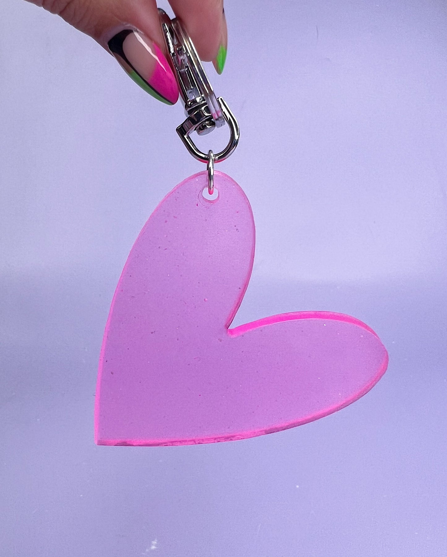 Light Pink & Glitter Holographic Heart Keyring