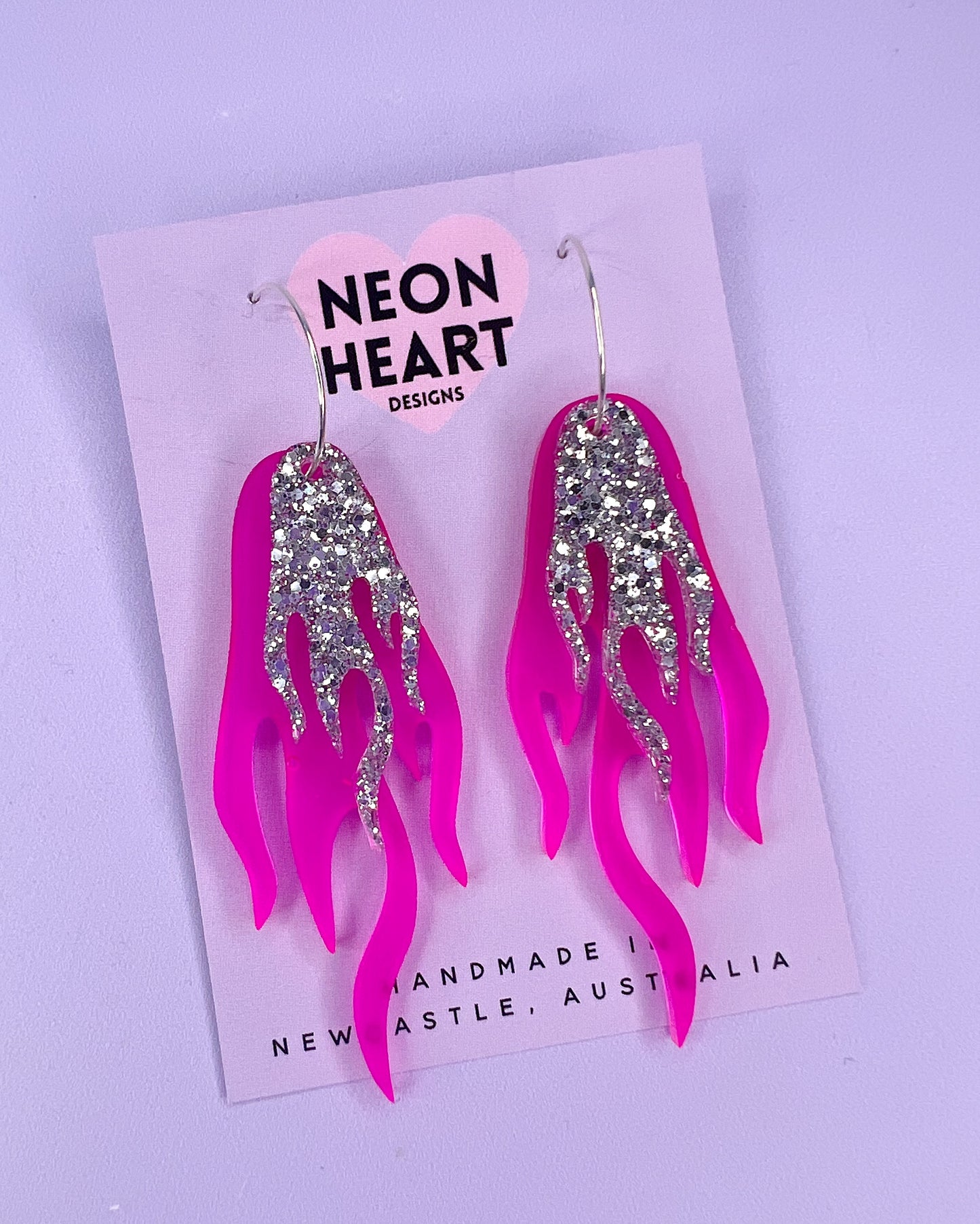 Blaze Earrings in Neon Pink & Silver Glitter