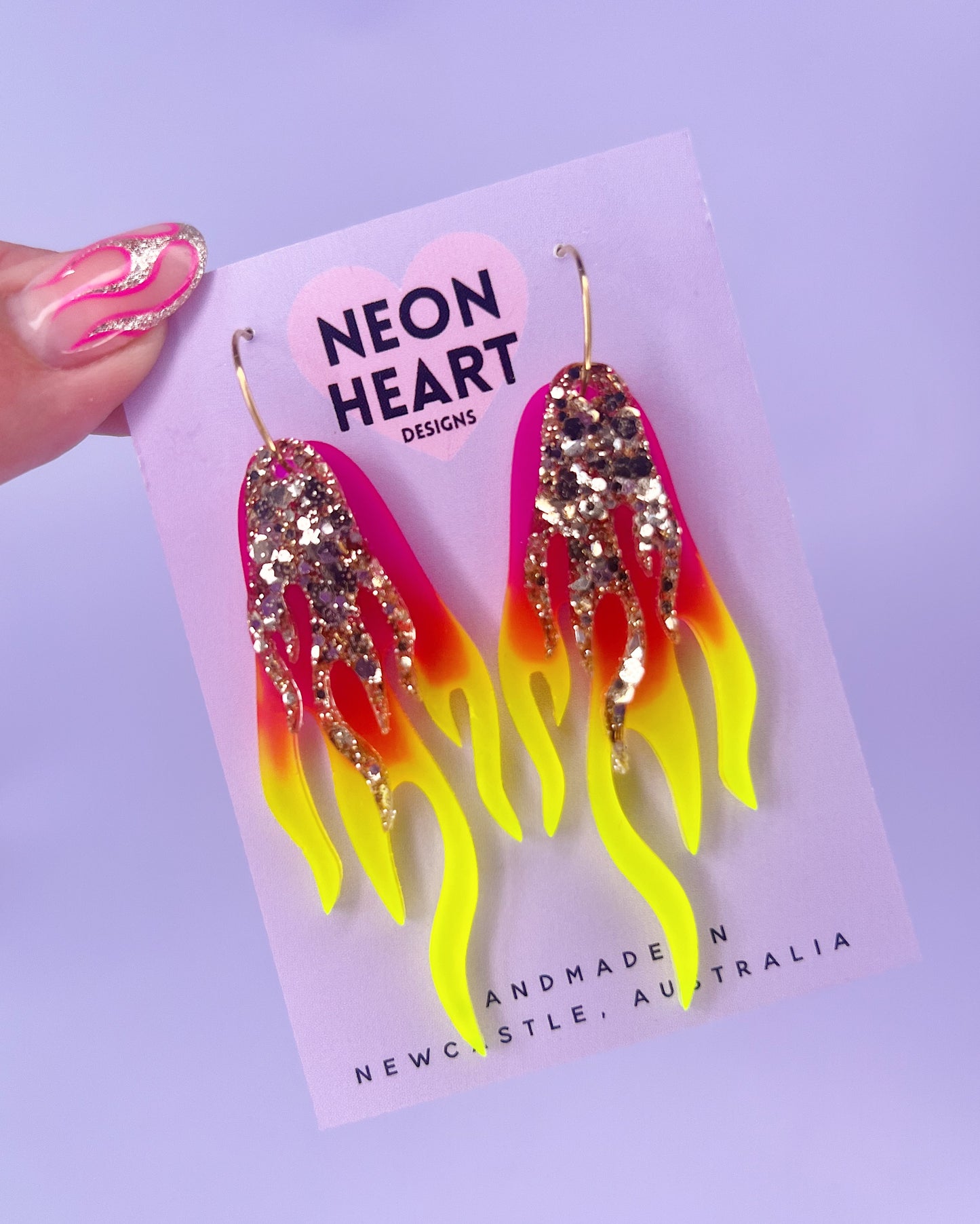 Blaze Earrings in Neon Pink/Orange Ombré & Champagne Gold