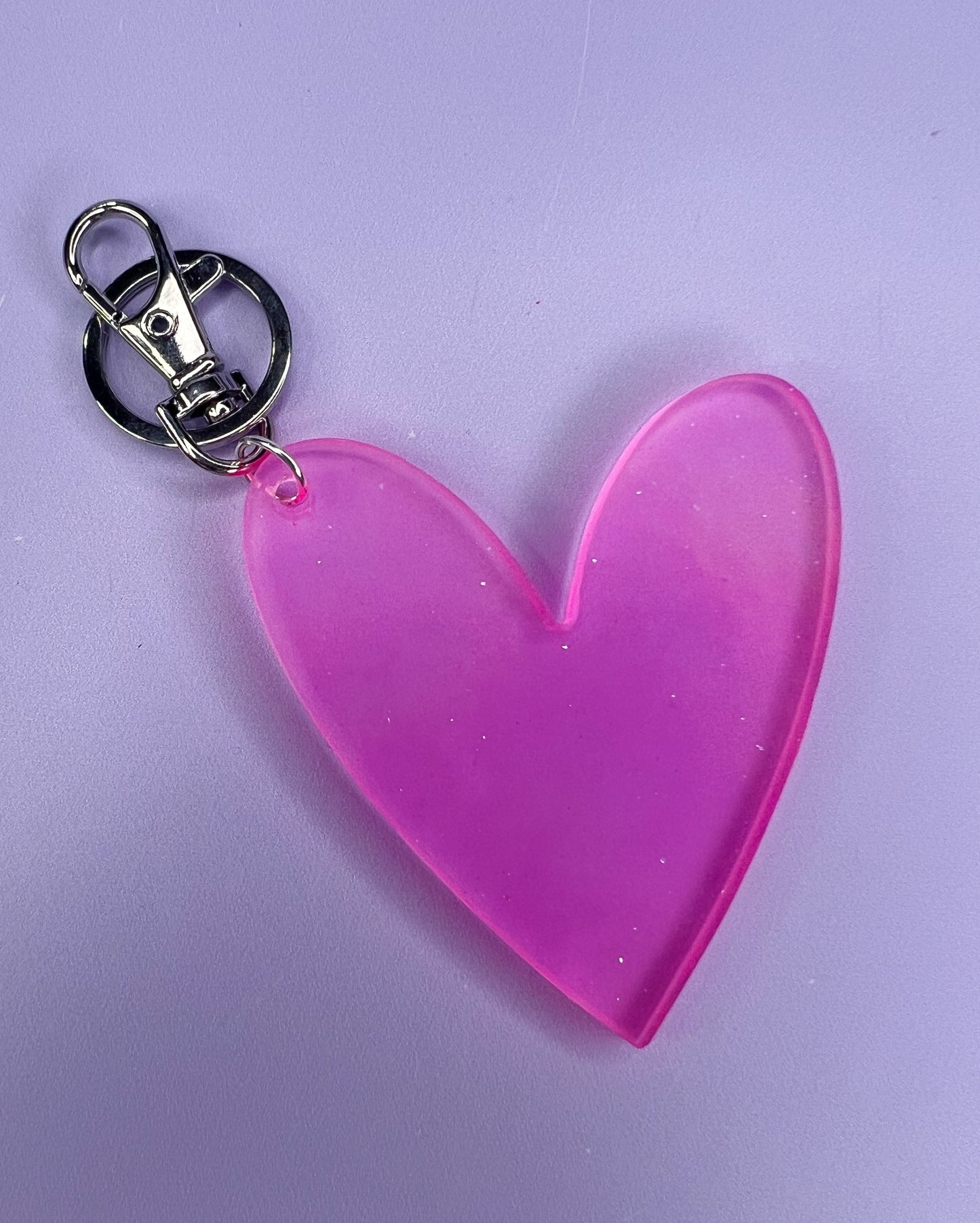 Light Pink & Glitter Holographic Heart Keyring