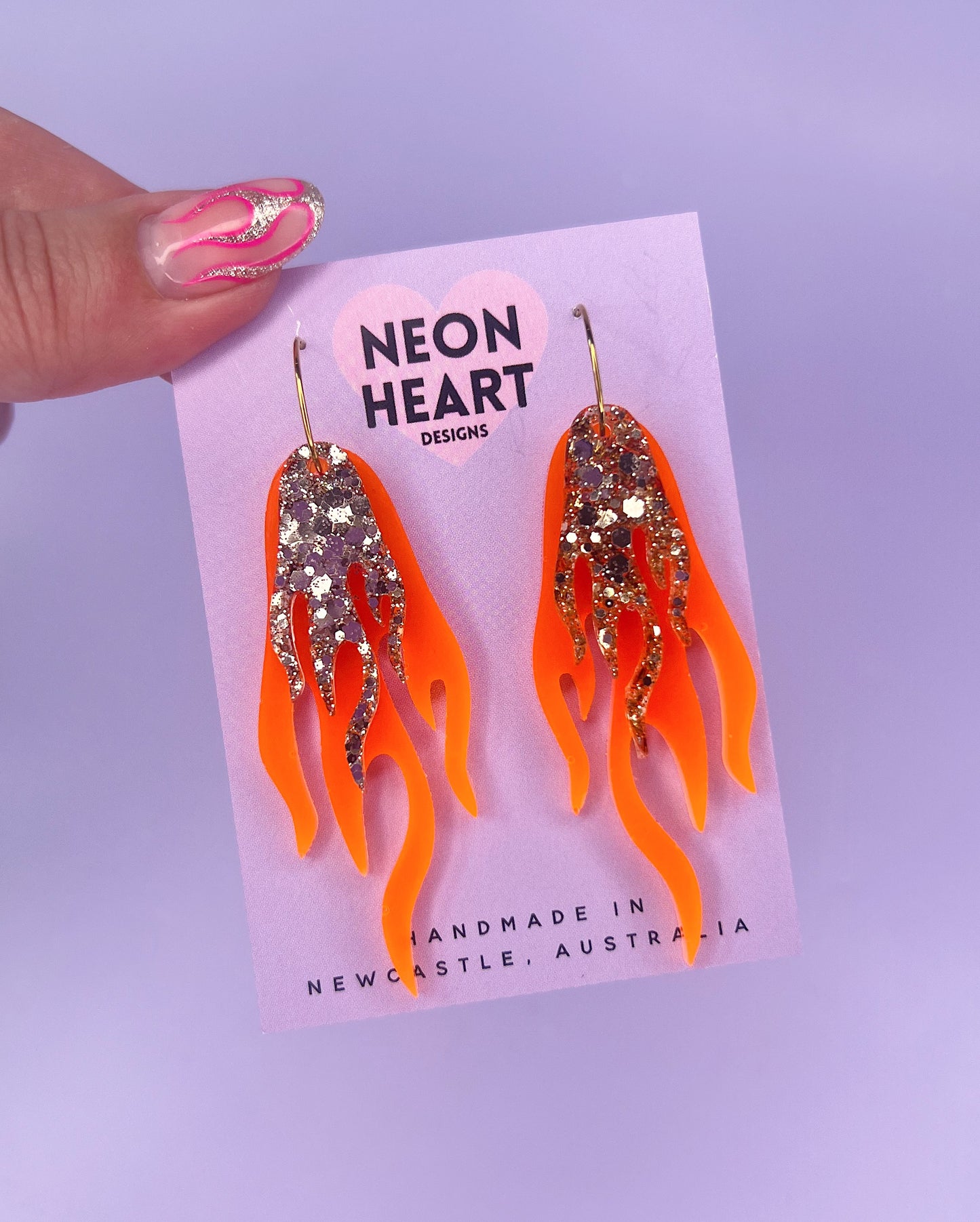 Blaze Earrings in Neon Orange & Champagne Gold