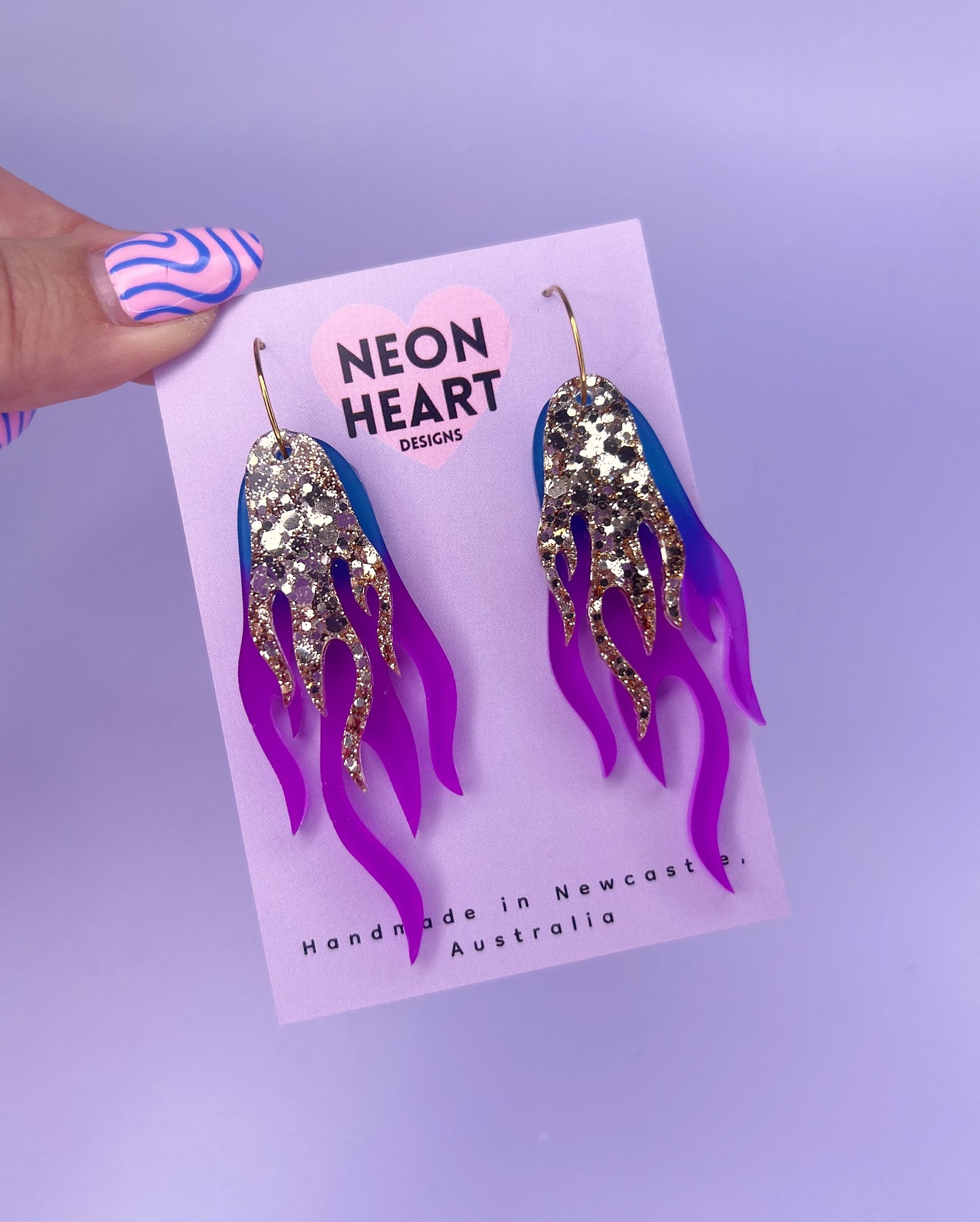 Blaze Earrings in Purple/Blue Ombré & Champagne Gold